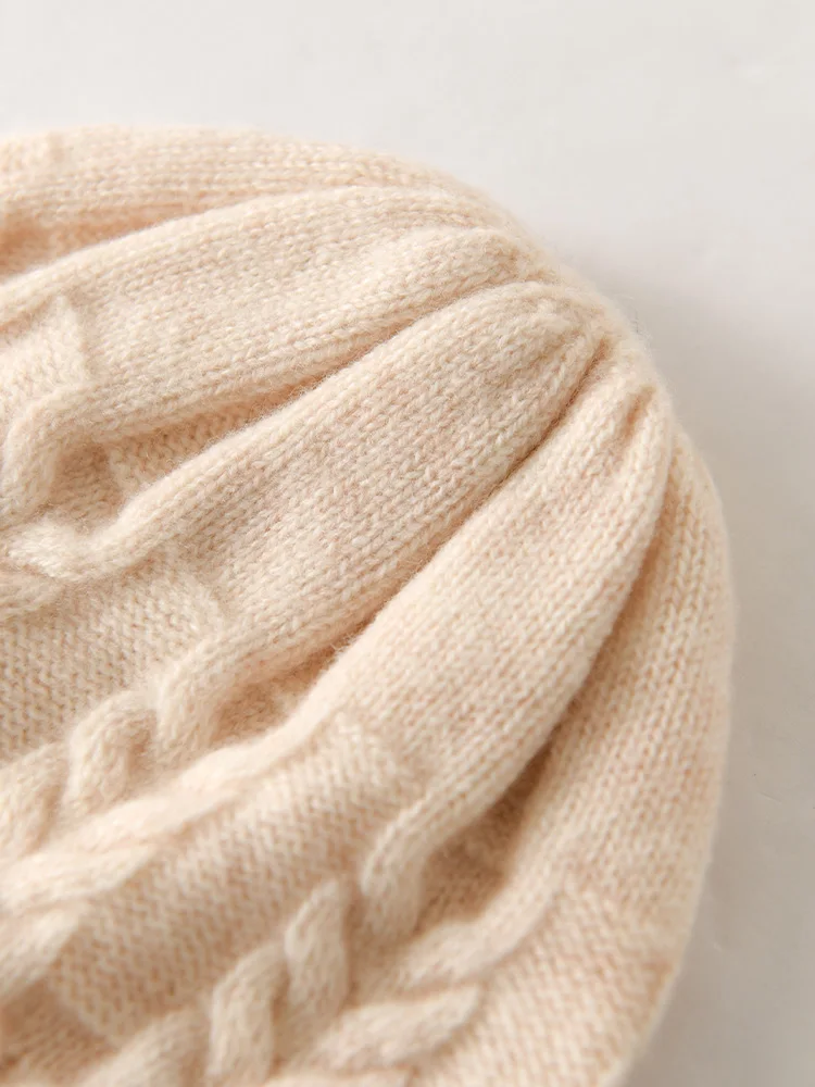 100%Cashmere Beanies Hat for Women Winter Autumn Soft Warm Luxury Cashmere Bonnet Fashion Flower Pattern Slouchy Skullies Cap 4