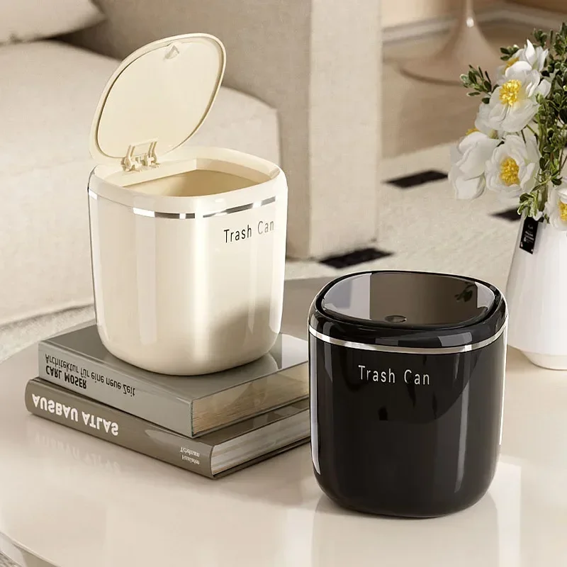 Mini Press Desktop Plastic Trash Can Home Office Supplies