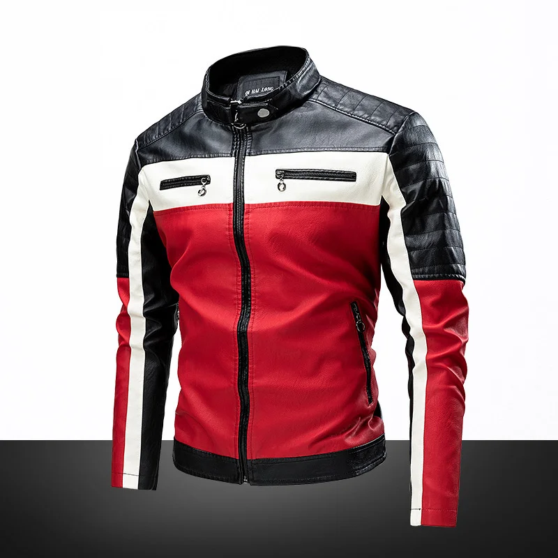

2023 Men Autumn Jacket Bomber Biker Zipper Motorcycle Faux Fur Coat Male Fleece Pilot Vintage Black Red Brown PU Leather Jacket