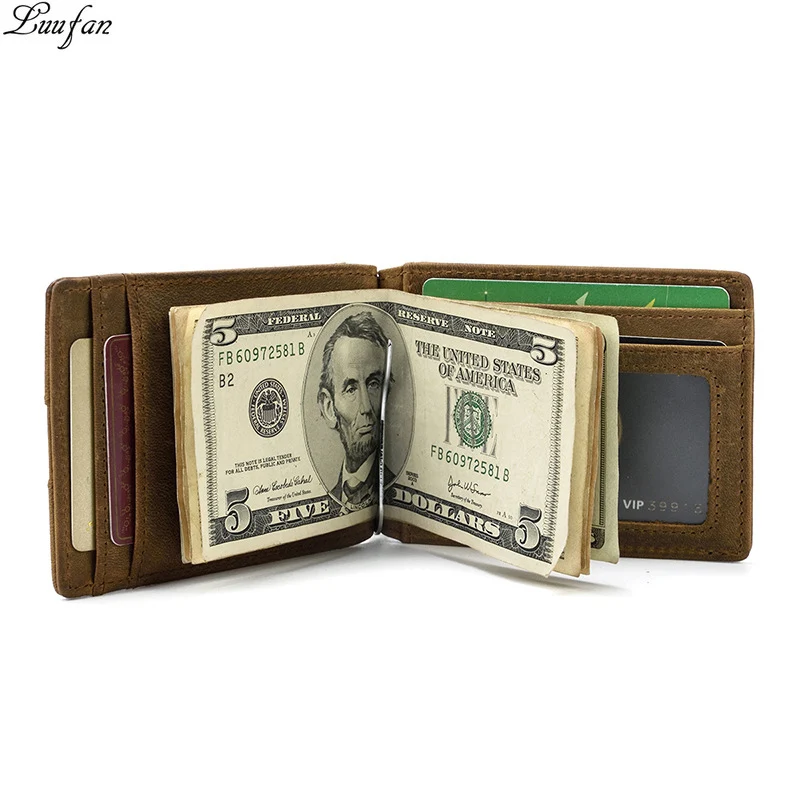 

Retro genuine leather money clips Bifold wallet cardholder dollar money holder designer new men money case Slim purse