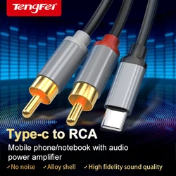 USB C to RCA Audio Cable Adapter for Speaker and Amplifier, Available in 1m, 2m, and 3m Lengths