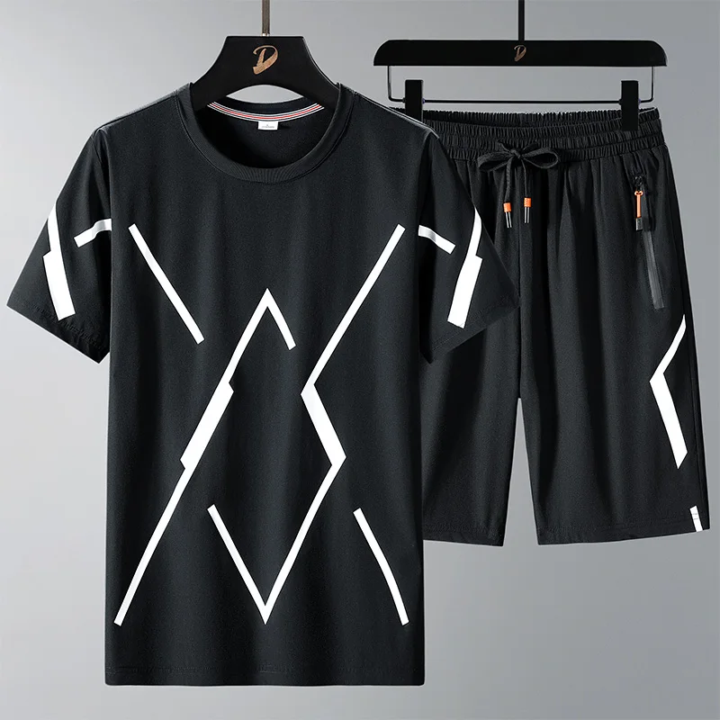 

Summer Male Clothing Two Pieces Sets Men's Casual Tracksuit Short sleeves Sets Men t-shirt+shorts Fitness Sportswear