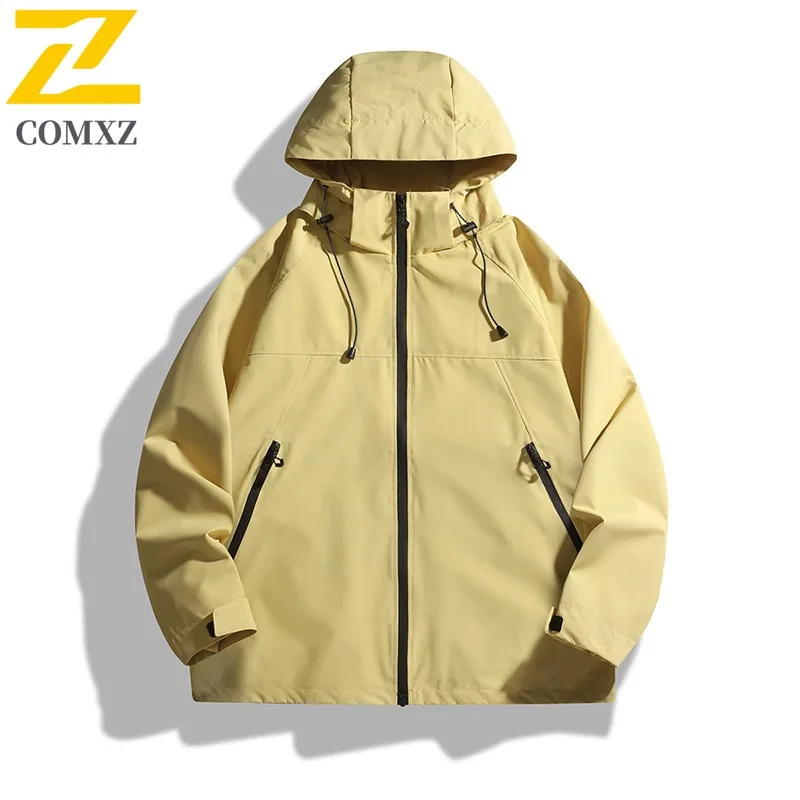 COMXZ Casual Hooded Men Jacket Outdoor Climbing Wind Resistant Outerwear High End Journey Light Autumn New Windbreaker