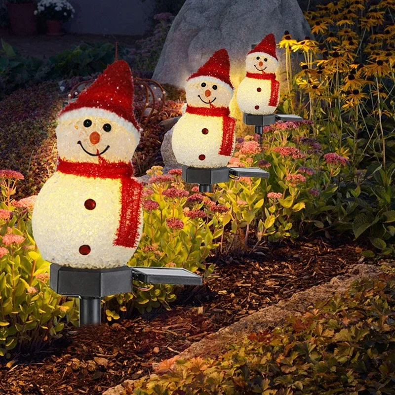 Pali Da Giardino Natalizi A LED Con Babbo Natale E Pupazzo Di Neve | Alimentazione Solare, Struttura In Metallo