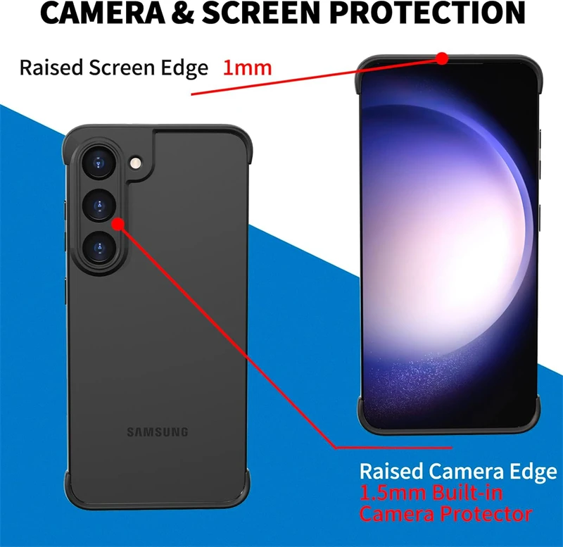 Frameless Silicone Bumper Shockproof Phone Case with Built-in Camera Lens Protector