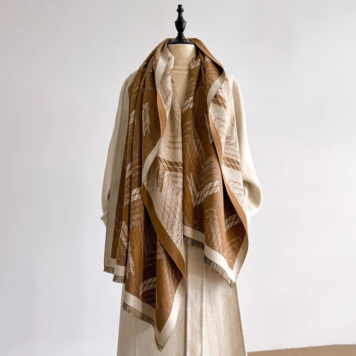 New Luxury Geometry Print Scarf for Women Warmer Winter Pashmina Two-Sided Scarves Shawls Female Thick Blanket Wraps Foulard