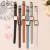 Fashion Gedi Top Brand Waterproof Rectangle Small Women Watches Vintage Coffee Leather Strap Casual Quartz Ladies Wrist Watches 6