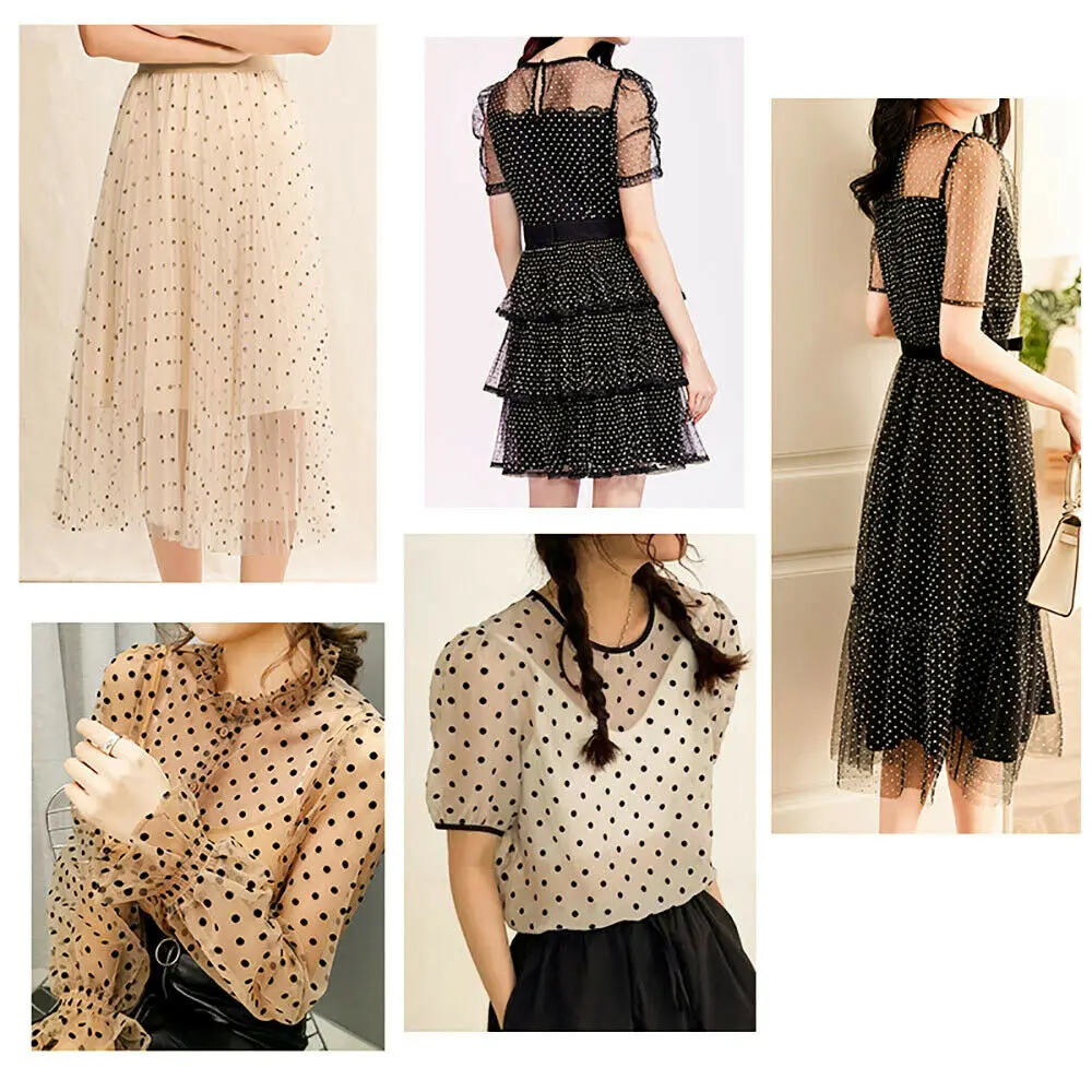 5mm Black Flocking Polka Dot Tulle Spotted Mesh Net Soft Stretch Fabric High Quality for DIY Handmade Craft Sewing Apparel Dress