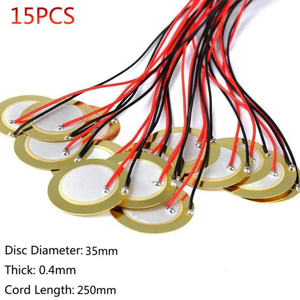 Discos Piezoeléctricos Con Cables | Transductor Acústico Para Guitarra Y Batería | 15 Unidades De 35 Mm | Micrófono De Contacto