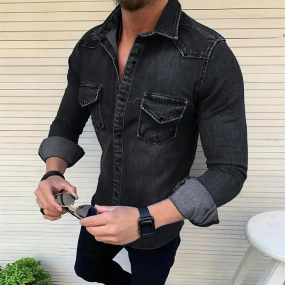 Spring Autumn Denim Shirts Men Top Long Sleeve Jeans Shirts for Men Single-breasted Casual chemise homme рубашка мужская denim shirt long sleeved shirt