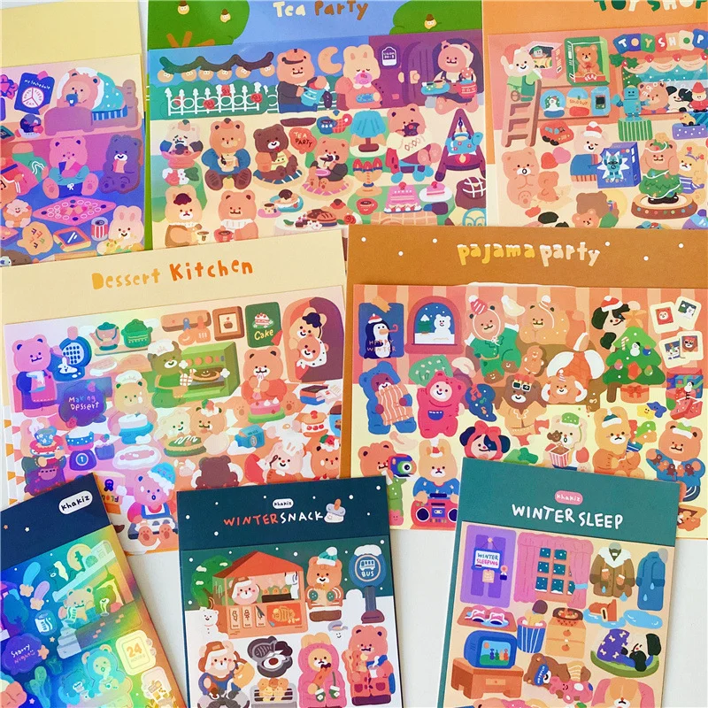 

Ins Cartoon Animals Party Cute Stickers Children's Fun DIY Collage Scene Design Photo Gooka Paste Stationery Decorative Sticker