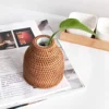Nordic Style Rattan Vase,Japanese style Porcelain Flower Vases,Tabletop Plants Pot Terrarium for Plants Living Room Home Decor 3