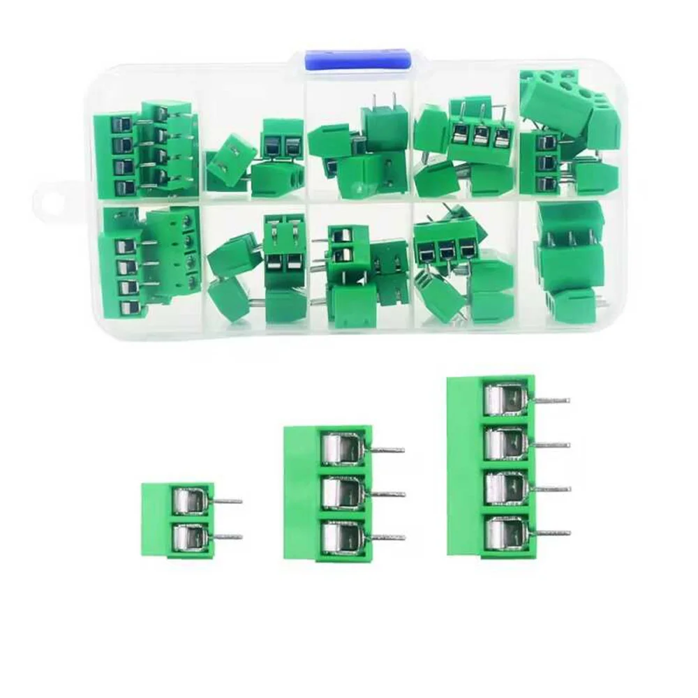 KF301 50개 PCB 터미널 블록 커넥터 피치 5.0mm 직선 핀 2P 3P 나사형 PCB 터미널 블록 커넥터 세트