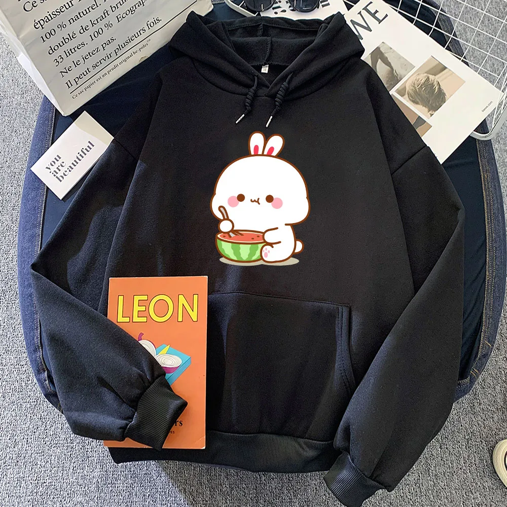 Rabbit Eating Watermelon Printed Hoodies Sudaderas Women/Men Long Sleeve Hooded Pullovers Winter Kawaii Cartoon Sweatshirts Cute