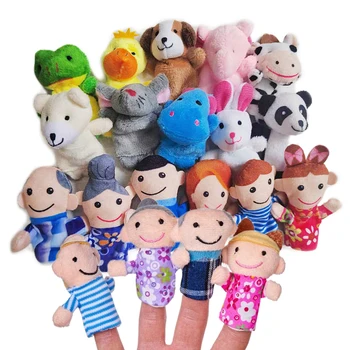 16Pcs Baby Plush Toy Cartoon Animal Family Finger Puppet Role Play Educational Toys Hand Puppet Children Storytelling Props TMZ