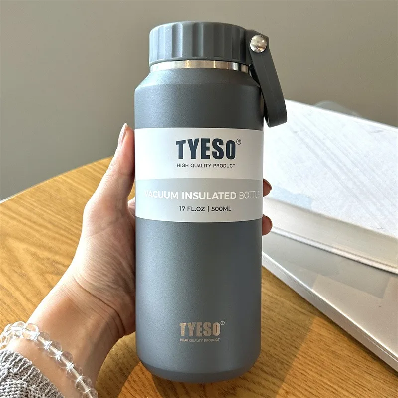 TYESO Stainless Steel Insulated Sports Thermos Cup with Handle - Portable and Durable Thermal Mug for Outdoor Travel (500/710ml)