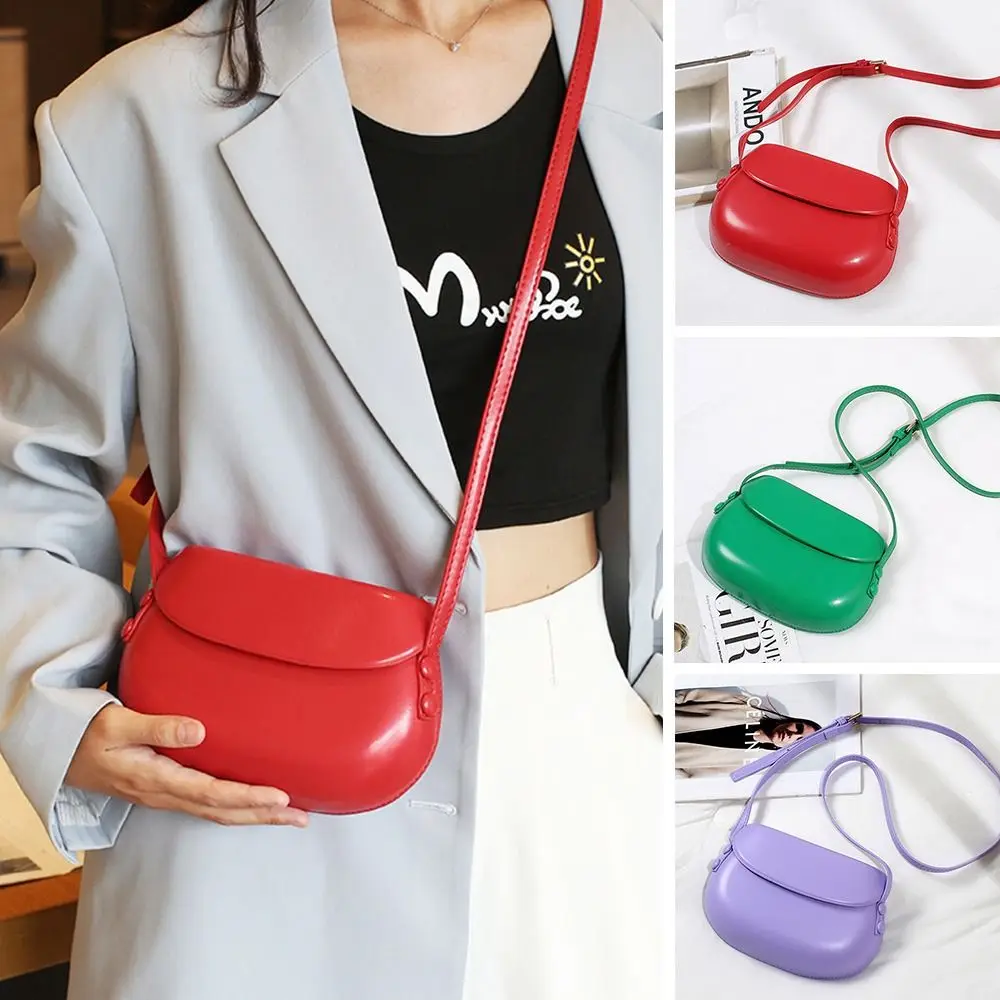 

Candy Color Women Crossbody Bag Simple Sling Bags PU Leather Saddle Shoulder Bag Luxury Purse Flap Handbag