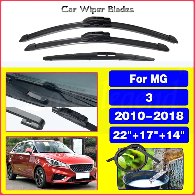 

3PCS For MG 3 2010-2018 22"+17"+14" Front Rear Wiper Blades Windshield Windscreen Window Cutter Accessories 2014 2015 2016 2017