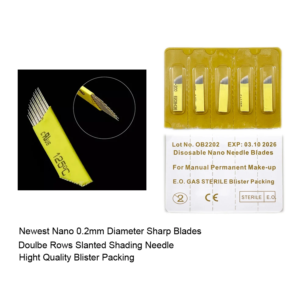 Newest Nano 16 Pins Double Rows Slanted Tattoo Needles for Micro-Shading Eyebrow Ombre