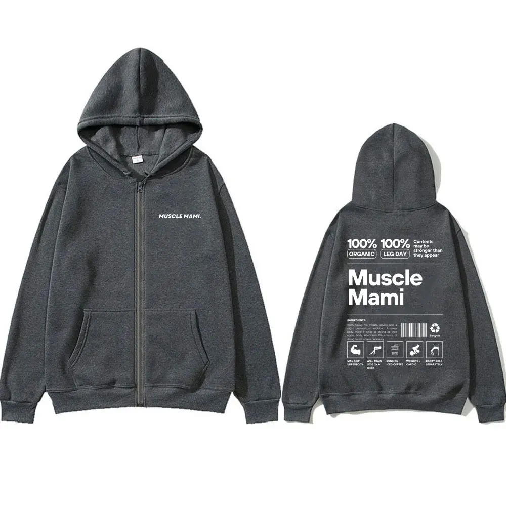 Muscle Mimi Gym Pump Cover Graphic Print Zipper Hoodie Men Women Funny Fitness Weightlifting Workout Art Aesthetic Zip Up Jacket