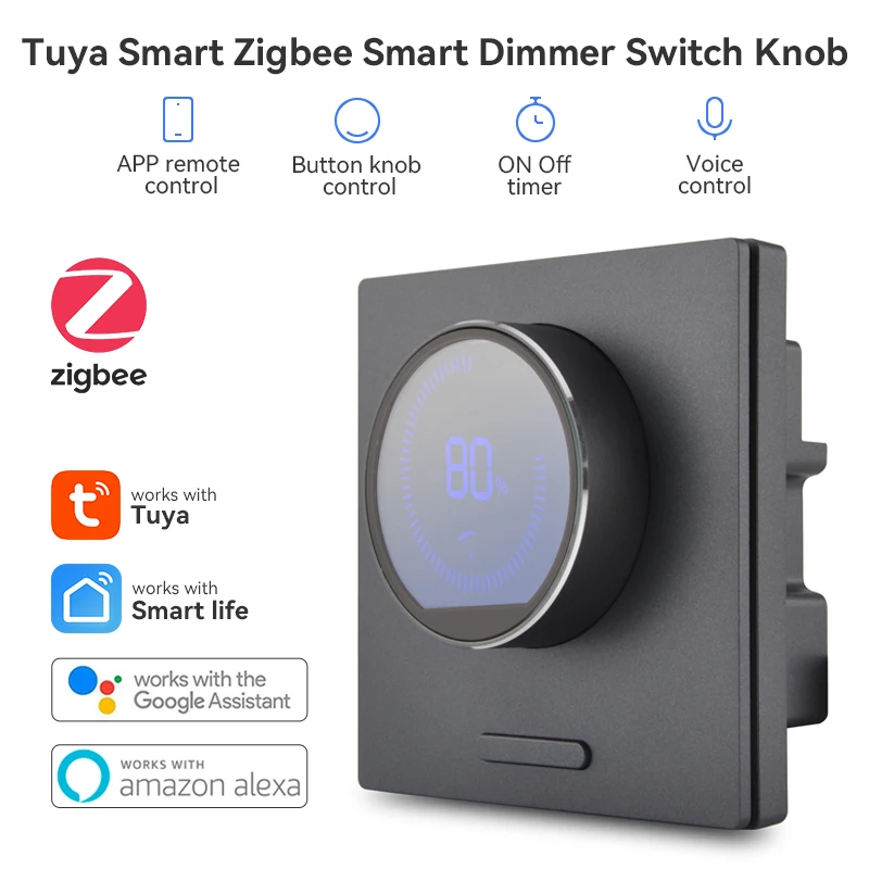 Tuya ZigBee Smart Rotary Light Dimmer Switch with LCD Screen Smart Home Linkage APP Hub Wireless Remote Control for Alexa Google tuya wi fi smart water valve for lever switch electric gas valve controller water sprinkler timer app remote control voice control countdown intelligent linkage scene for household farm irrigation fish tank