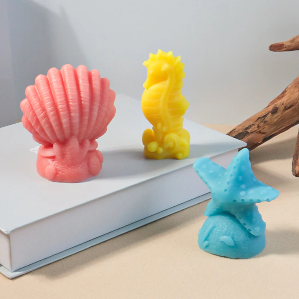 Ocean Series Beautiful Shell Column Silicone Soap Mold Starfish Hippocampus Candle Birthday Gift Chocolate Mould Baby Room Decor