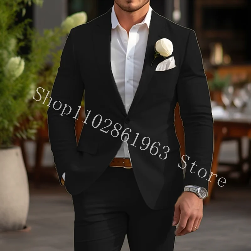 Handsome Casual 2 Pieces Suits For Men Wedding Tuxedos Blazer Groomsmen Bridegroom Tuxedos Jacket Pants Costume Homme Mariage