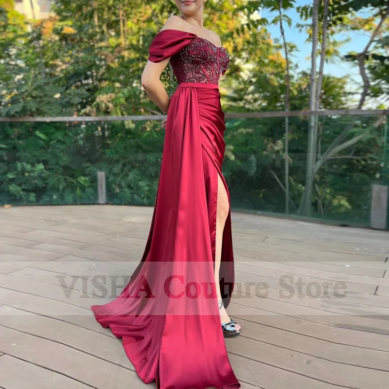 2023 Sexy High Slit Prom Dress Sweetheart Corset Beading Evening Gown Saudi Arabia Party Gown Custom Made