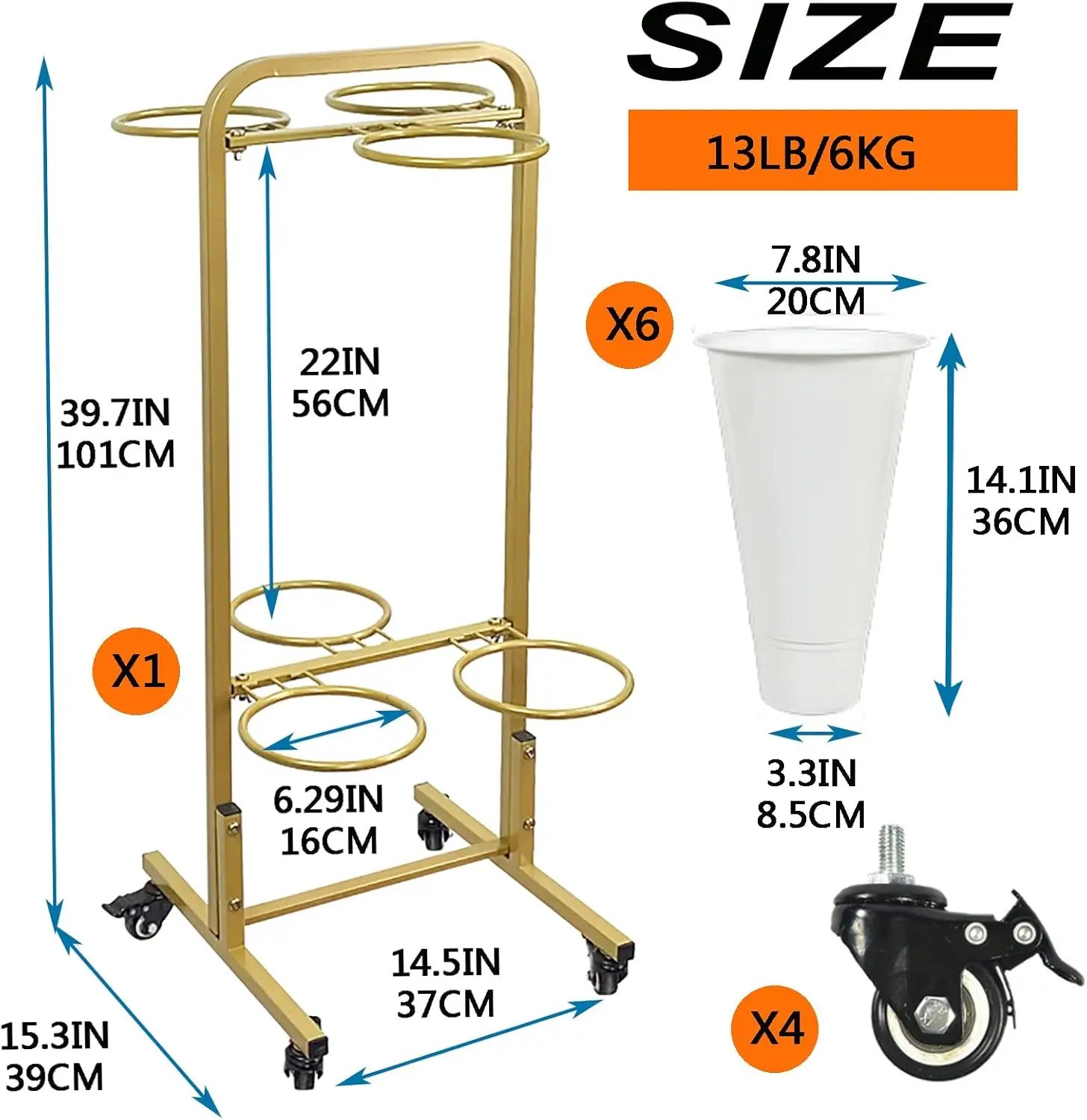 Stand With 6PCS Buckets, 2 Layers Metal Plant Stand with Wheels, Heavy Duty Moving Plant Cart Shelf, for Indoor, Outdoor Patio G 4