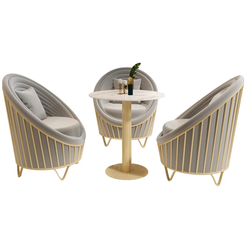 Golden Simple Backrest Leisure One Round Coffee Table Two Chairs Balcony Chair Tea Table