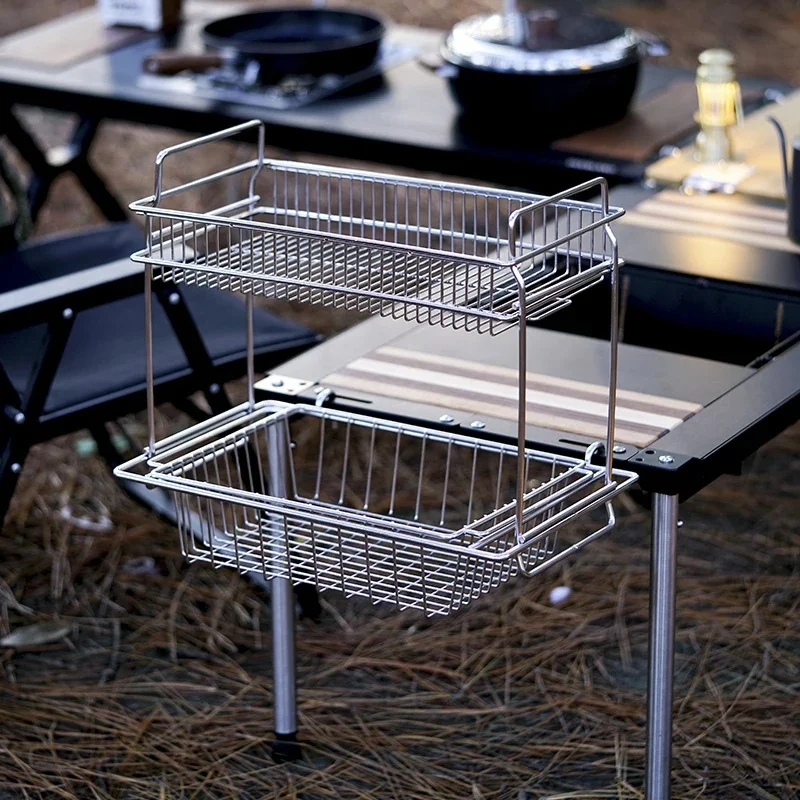 Igt-キャンプ用排水バスケット、ステンレス鋼、二重層ハンガー、キャンプ、デスクトップサイド拡張ラックに適しています Igt-キャンプ用排水バスケット、ステンレス鋼、二重層ハンガー