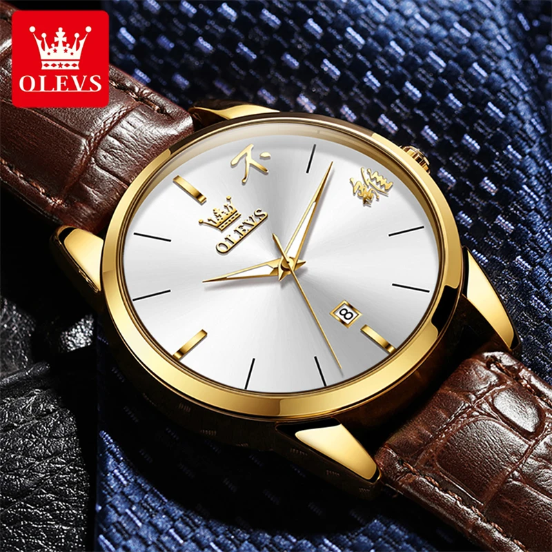 OLEVS Fashion Quartz Watch for Men Leather Waterproof Business Mens Watches Top Brand Luxury Wristwatches Relogio Masculino