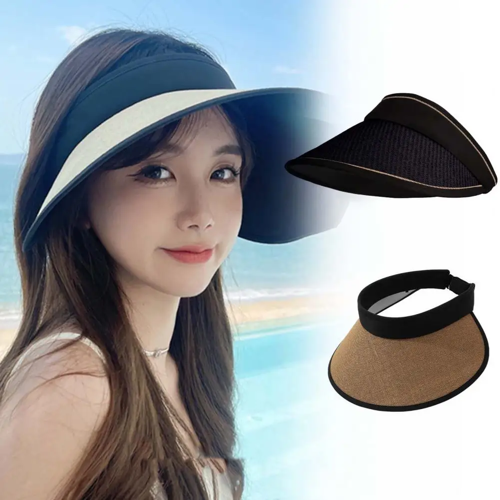 Sun Hat Breathable Empty Top Wrap Type Adjustable Buckle Double Layers Sun proof Foldable Women Wide Brim Straw Visor Hat Ou