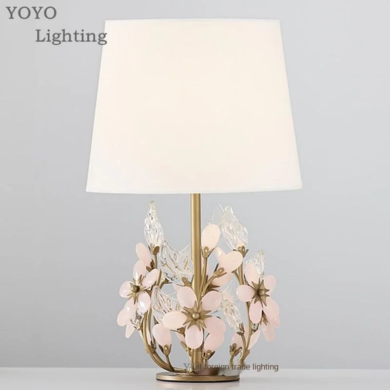 

French Romantic Pure Copper Pink Crystal Grace Petal Table Lamp