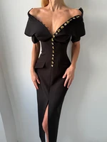 Robe longue élégante pour femme, col en V, manches courtes, boutonnage simple, couleur unie, nouvelle collection été 2026, sexy et chic 2