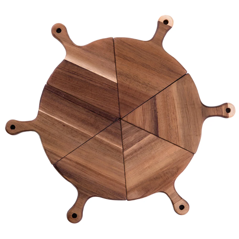 6 Pcs Set Wooden Pizza Pan Food Trays Western Coffee Table Wood Bread Tray Pizza Severing Tray Dining Bar Kitchen Tools