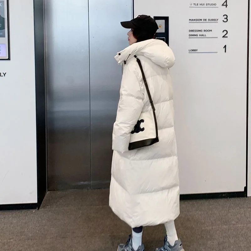 2023 New Women Down Cotton Coat Winter Jacket Female Mid Length Version Parkas Loose Thick Warm Outwear Hooded Slim Fit Overcoat