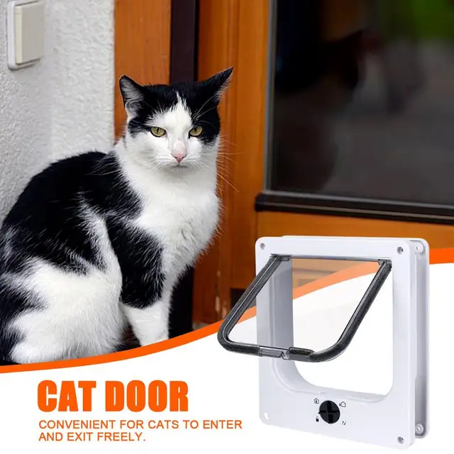 Cat Flap Door Pet Door Easy Set-Up 4 Ways Locking Weatherproof Convenient Safe Cat Doors Pet Supplies For Window Cabinets Walls 4