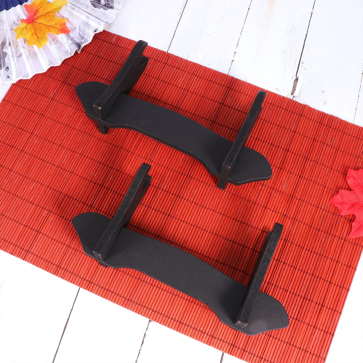 

2pcs Stand Delicate Wooden Katana Display Bracket Rack Holder Stable Organizer (Black)