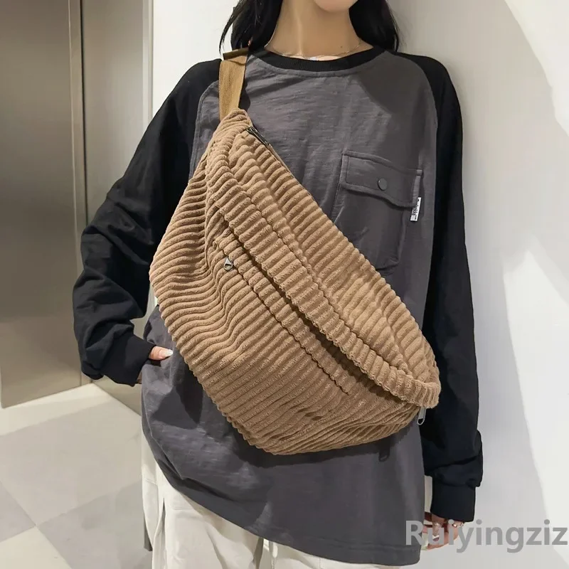 Marsupio di grande capacità Borse a tracolla a spalla da donna Marsupio casual Borsa per telefono semplice Marsupio in velluto a coste Borsa a banana da donna