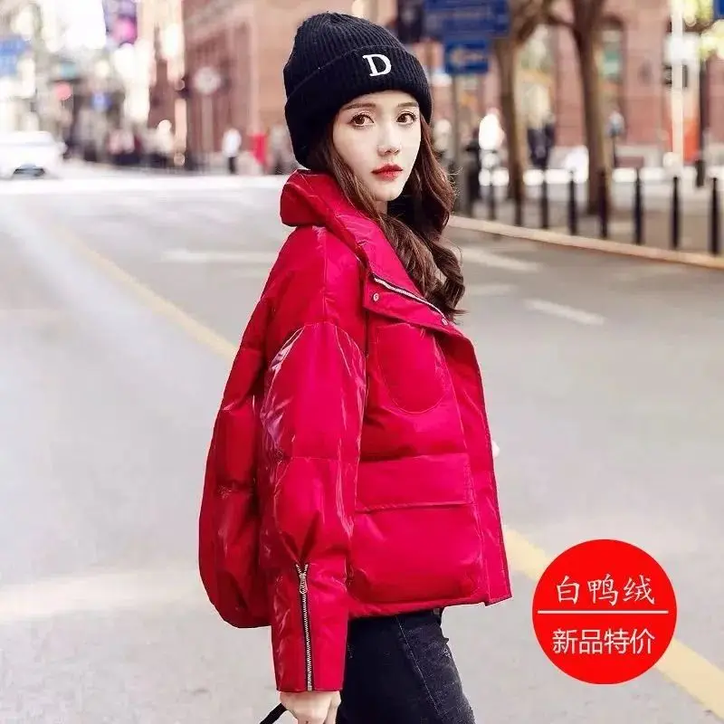 2023 Autumn/Winter Wash Free Warm Down Cotton Coat Women's Loose Korean Cotton Coat Coat Hooded Zipper Top Jacket