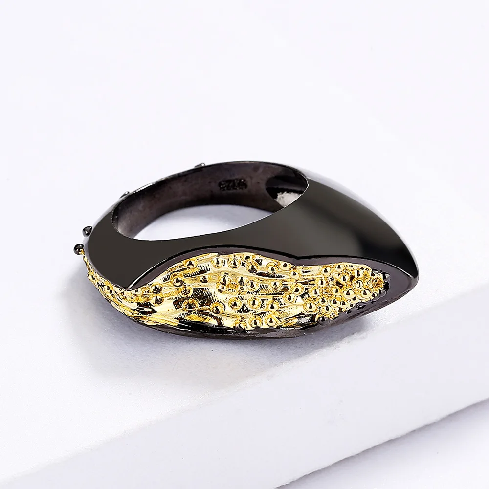 925 Silver Women's Ring Black Gold Two-tone Geometric Simple Ring Irregular Black Gold Jewelry Party Jewelry