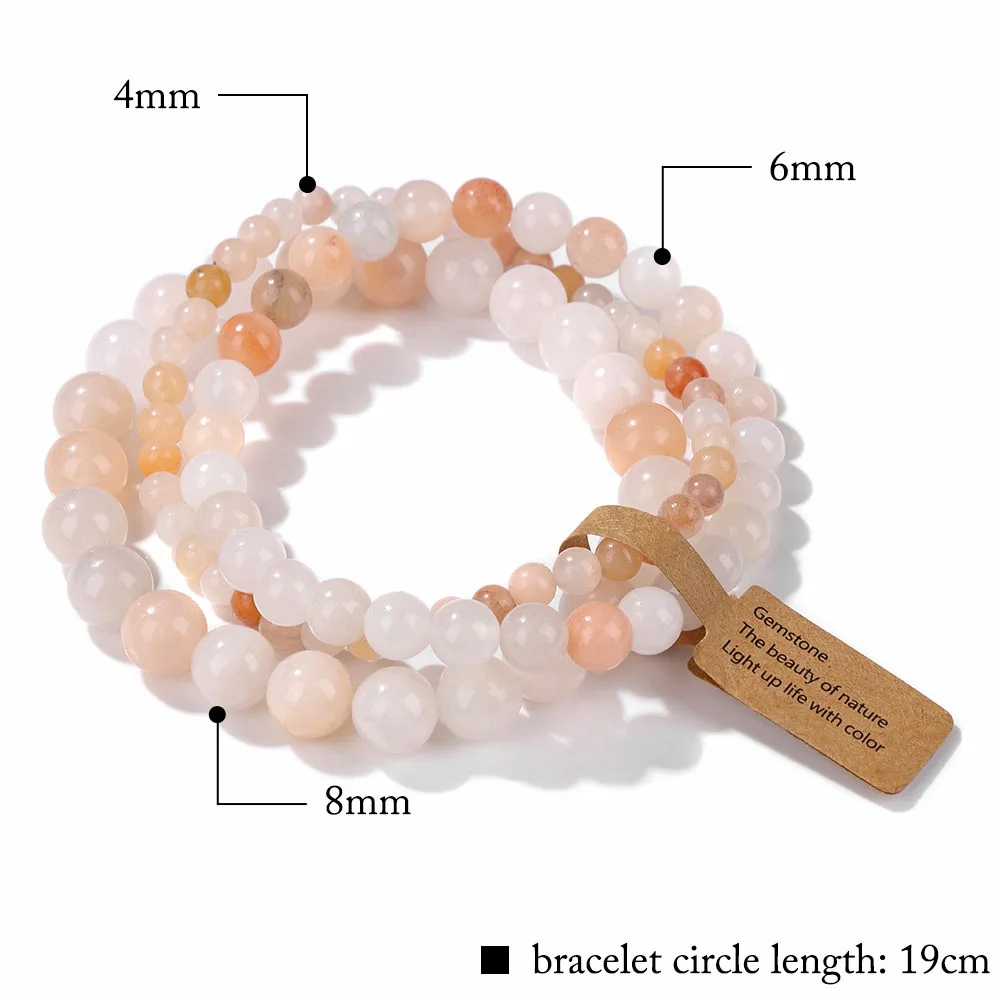 Bracelet 3pcs/set Natural Stone Beads 4 6 8 MM Indian Moss Agates Rhodonite Quartzs for Women Men