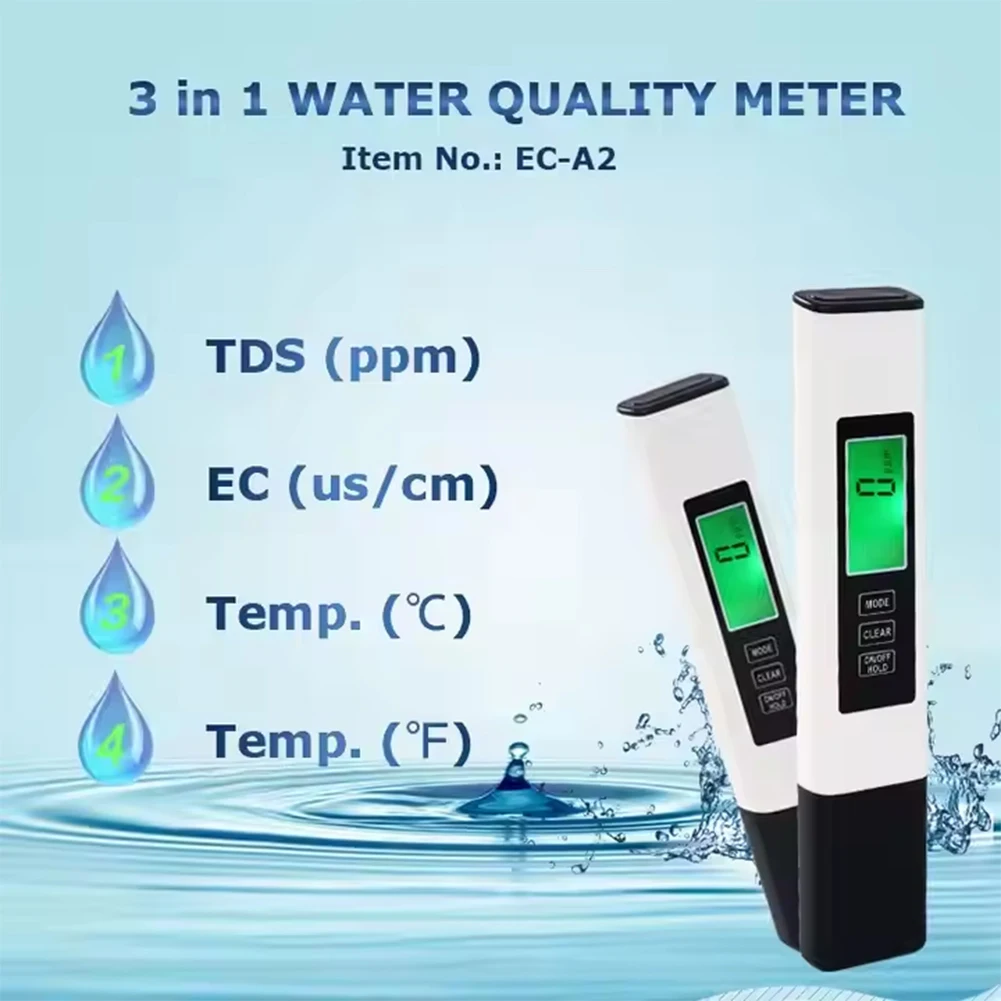 4 in 1 Digital Water Tester TDS EC Meter 0-9990 PPM Water Quality Tester LCD Temperature Meter for Pools Drinking Water Aquarium