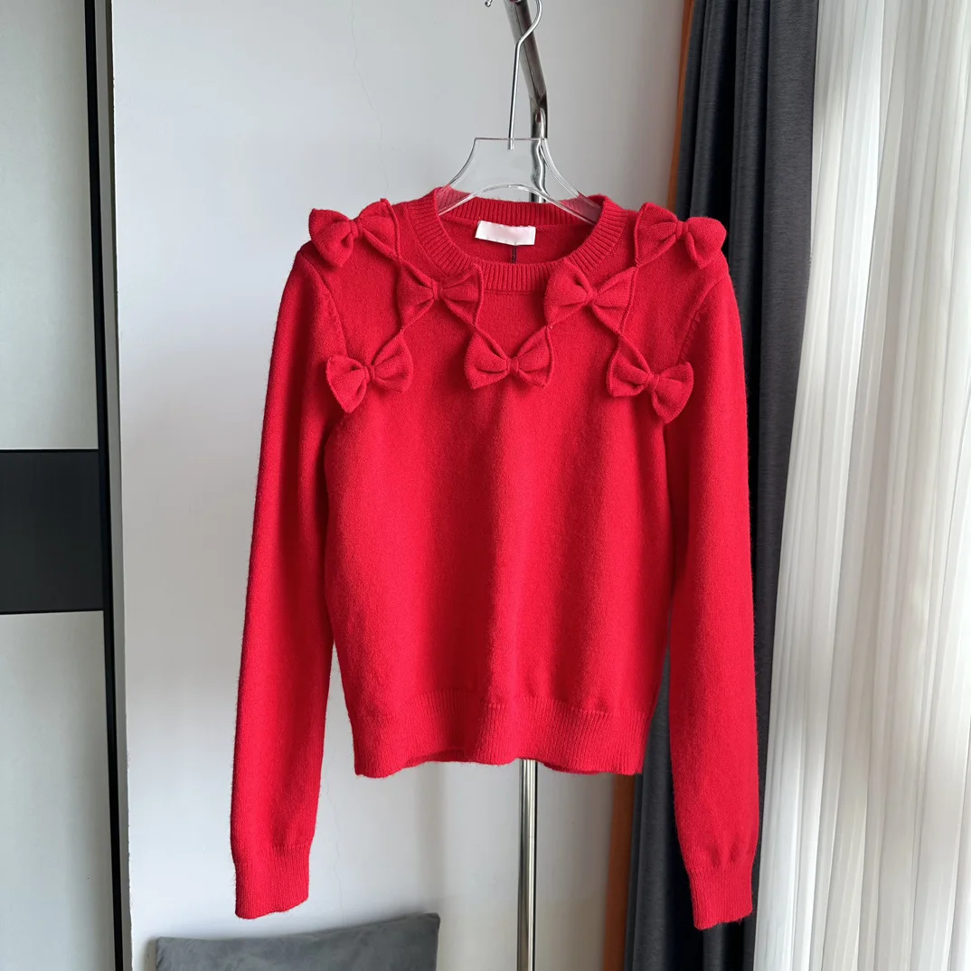

2023 Women's Clothing bow crew neck sweater Autumn Winter New1011