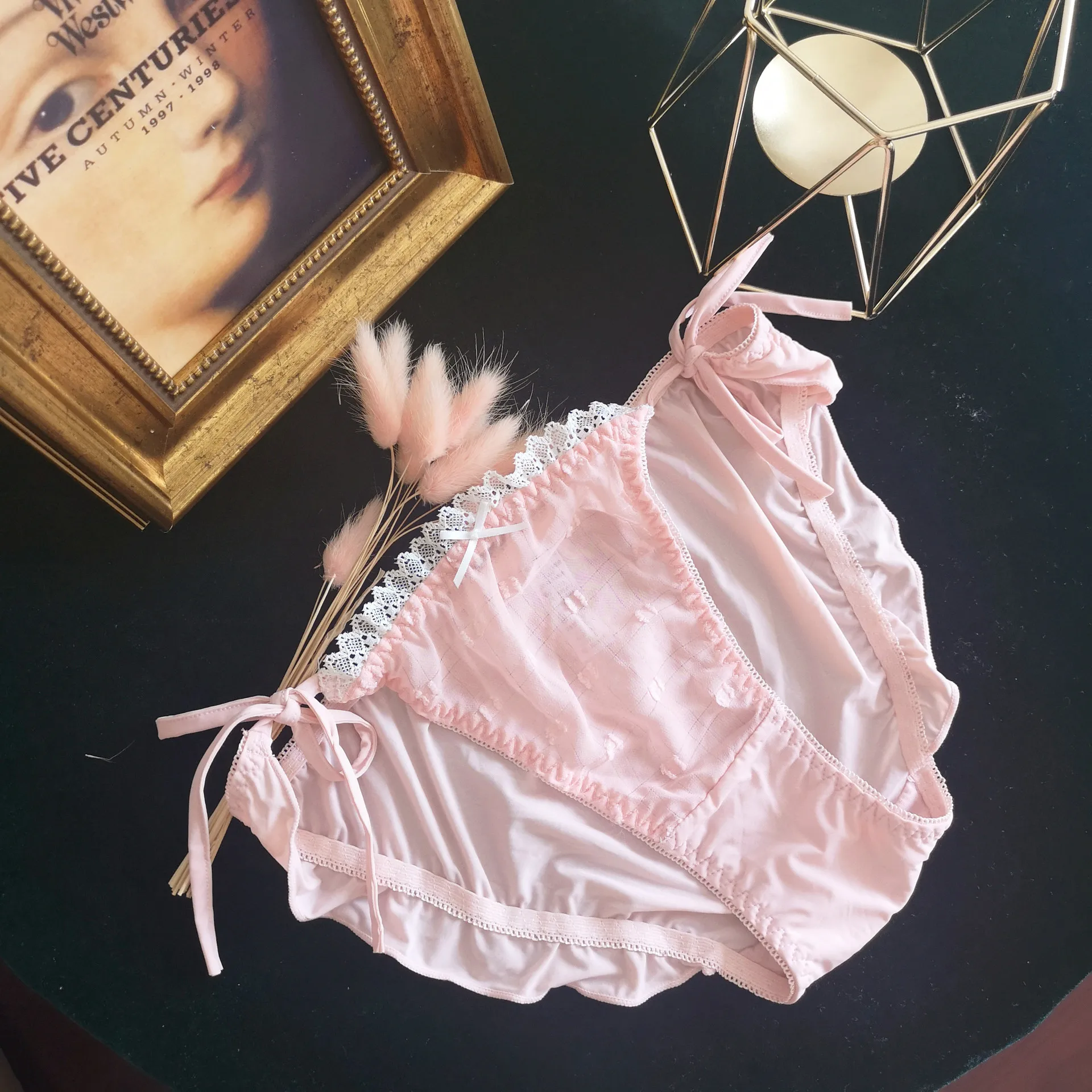 

Lace Briefs Women's Ice Silk Sexy Pleated Color Matching Cute Sexy Bow Chiffon Student Lotus Leaf Lolita Kawaii Panties Women