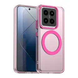 Luxury Matte Transparent Magnetic Phone Case - Shockproof and Wireless Charging Compatible for Xiaomi 14 (Matte Pink)