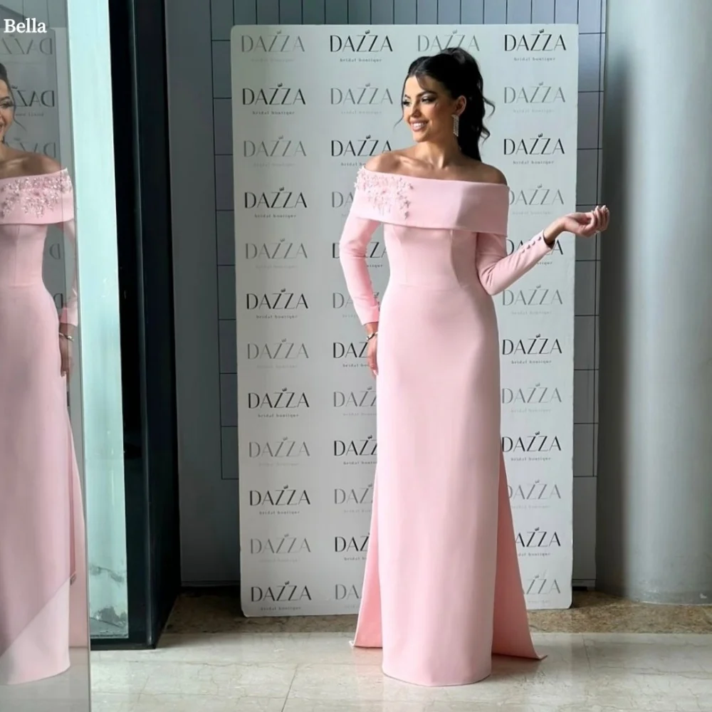 bella evening dresses Elegant Long Sleeve Prom Dress Lace Appliques Evening Gowns With Split