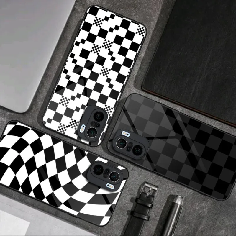 Scacchiera Scacchiera Scacchiera Cassa Del Telefono In Vetro Per Xiaomi Pocof3 11 11T 10 12X 12Pro Lite Redmi Note 10 9 8 Pro 9T 9A X3Pro