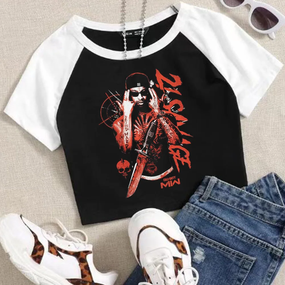 

21 Savage American Dream Woman's Crop T-Shirt Girls Fashion O-Neck Short Sleeves Shirts Music Fans Gift